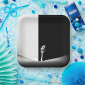 Witte kat in zwarte schaduwen papieren bordje (Feest)