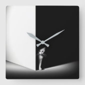 Witte kat in zwarte schaduwen vierkante klok (Voorkant)