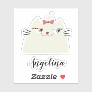 Witte Kat Kawaii Roze Sticker