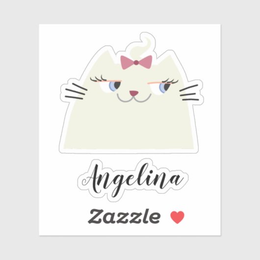 Witte Kat Kawaii Roze Sticker (Vel)