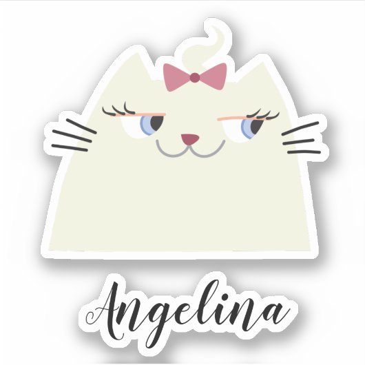 Witte Kat Kawaii Roze Sticker (Voorkant)