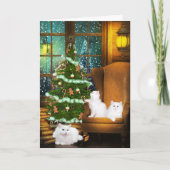 Witte Kat Kerst Feestdagen Kaart (Voorkant)