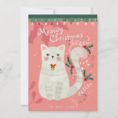 Witte kat Kerst Illustratie Platte Kerstkaart (Voorkant)