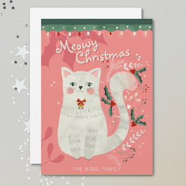Witte kat Kerst Illustratie Platte Kerstkaart