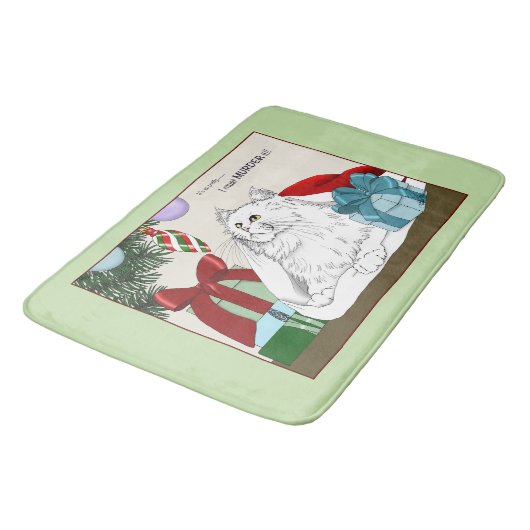 Witte Kat Kerst Ornamenten Grappig Badmat (Gekanteld)