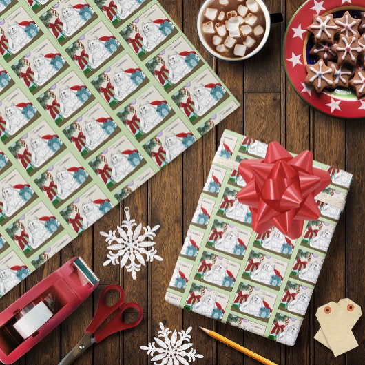 Witte Kat Kerst Ornamenten Grappig Cadeaupapier