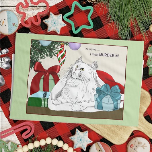 Witte Kat Kerst Ornamenten Grappig Theedoek