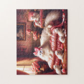 Witte Kat & Kittens Roze Roos Fancy Kattenfamilie Legpuzzel (Verticaal)