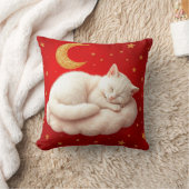 🐱 Witte Kat Knus Slaaphuis Stijl Rood ❤️ Kussen (Deken)