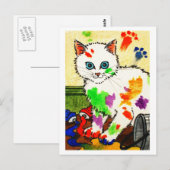 Witte kat krijgt overal verf briefkaart (Voorkant / Achterkant)