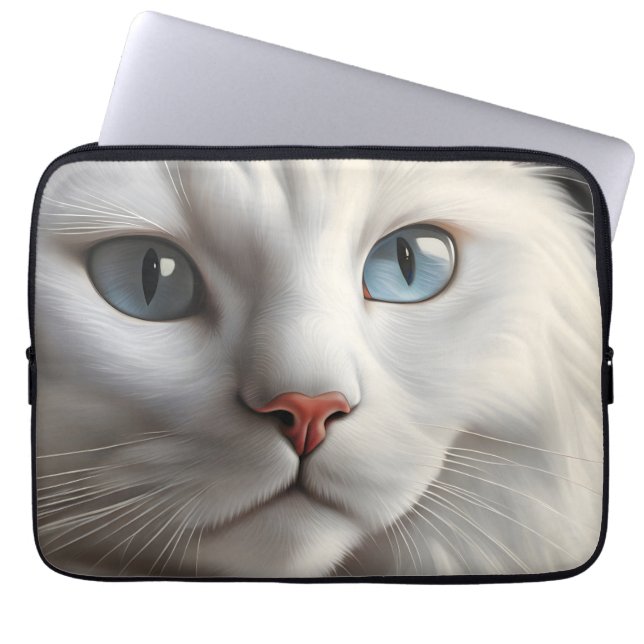 Witte kat laptop sleeve (Voorkant)
