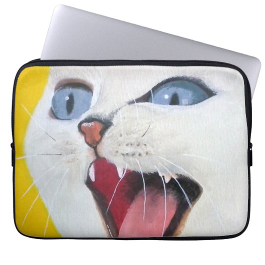 Witte Kat Laptop Sleeve (Voorkant)