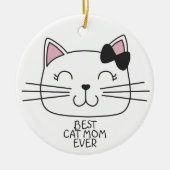 Witte kat Mam ooit met schattig cartoon kat Keramisch Ornament (Voorkant)
