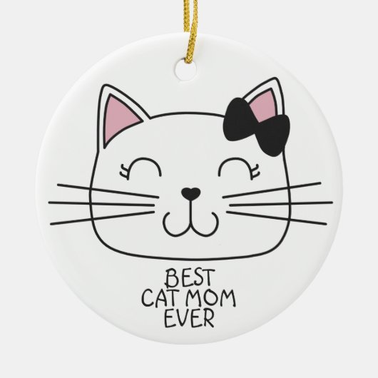 Witte kat Mam ooit met schattig cartoon kat Keramisch Ornament (Voorkant)