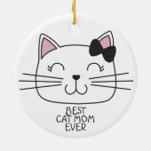 Witte kat Mam ooit met schattig cartoon kat Keramisch Ornament (Achterkant)