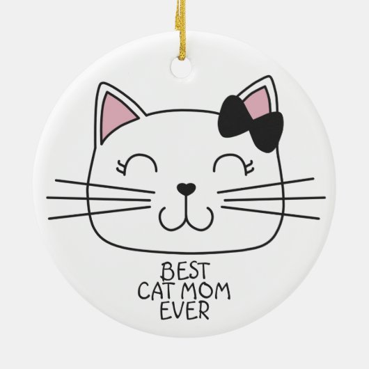 Witte kat Mam ooit met schattig cartoon kat Keramisch Ornament (Achterkant)