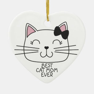Witte kat Mam ooit met schattig cartoon kat Keramisch Ornament