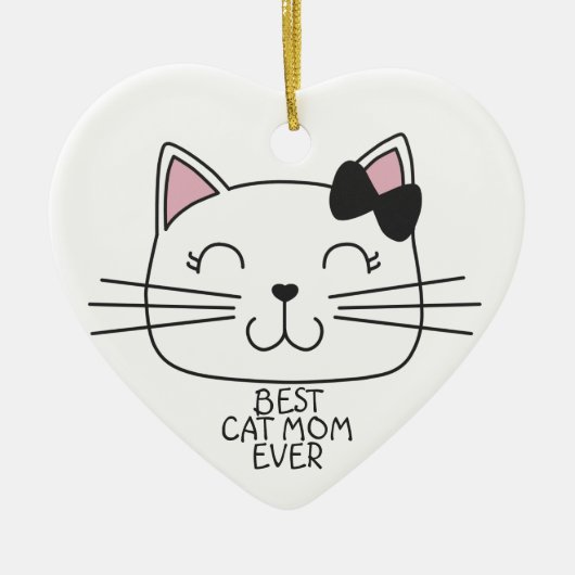 Witte kat Mam ooit met schattig cartoon kat Keramisch Ornament (Voorkant)