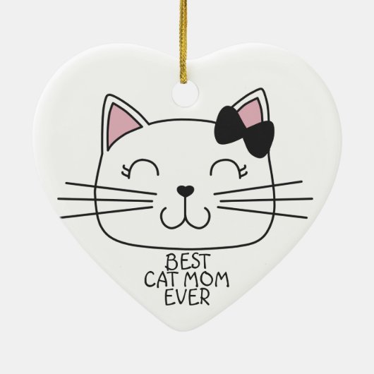 Witte kat Mam ooit met schattig cartoon kat Keramisch Ornament (Achterkant)
