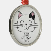 Witte kat Mam ooit met schattig cartoon kat Metalen Ornament (Rechts)