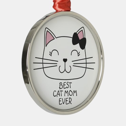 Witte kat Mam ooit met schattig cartoon kat Metalen Ornament (Rechts)