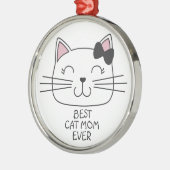 Witte kat Mam ooit met schattig cartoon kat Metalen Ornament (Links)