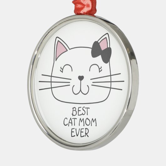 Witte kat Mam ooit met schattig cartoon kat Metalen Ornament (Links)