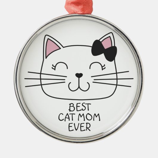 Witte kat Mam ooit met schattig cartoon kat Metalen Ornament (Voorkant)
