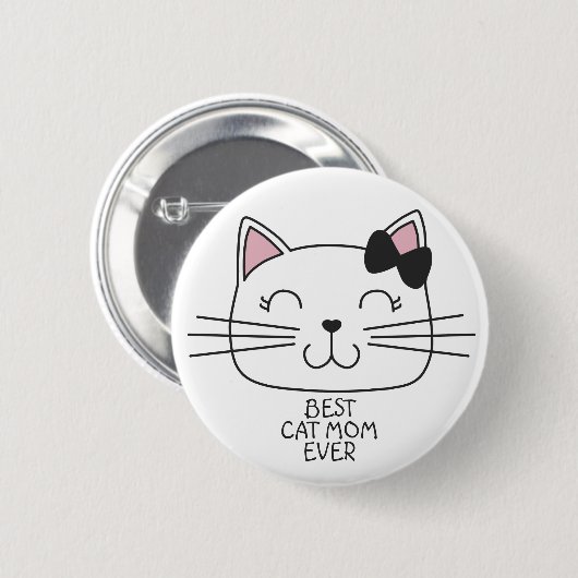 Witte kat Mam ooit met schattig cartoon kat Ronde Button 5,7 Cm (Voorkant /achterkant)