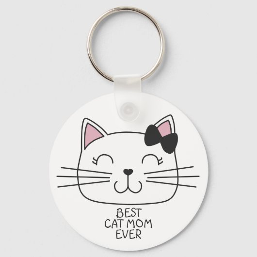 Witte kat Mam ooit met schattig cartoon kat Sleutelhanger (Voorkant)