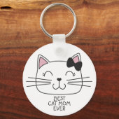 Witte kat Mam ooit met schattig cartoon kat Sleutelhanger (Voorkant)