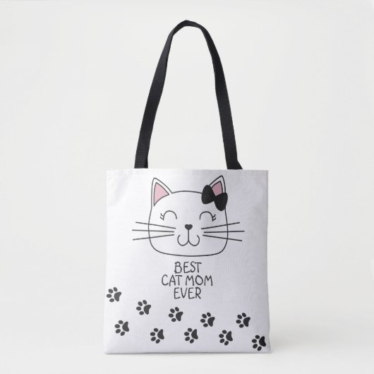 Witte kat Mam ooit met schattig cartoon kat Tote Bag (Voorkant)