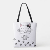 Witte kat Mam ooit met schattig cartoon kat Tote Bag (Achterkant)