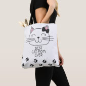 Witte kat Mam ooit met schattig cartoon kat Tote Bag (Dichtbij)