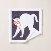 Witte kat met 3 stuks poly katoenbrood bad handdoek (Wasdoekje)