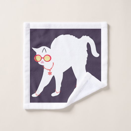 Witte kat met 3 stuks poly katoenbrood bad handdoek (Wasdoekje)