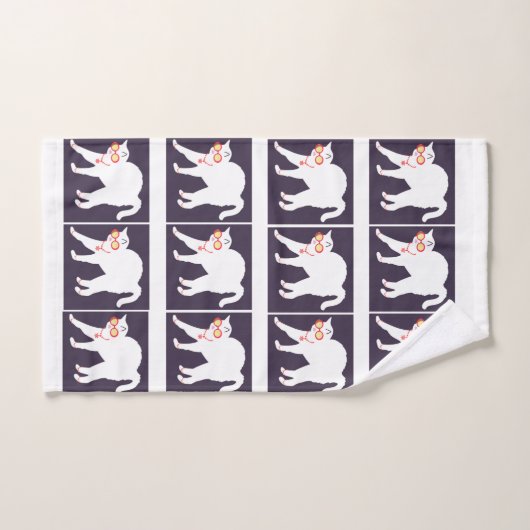 Witte kat met 3 stuks poly katoenbrood bad handdoek (Handdoek)