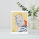 Witte kat met Apron, Louis Wain Briefkaart (Staand voorkant)