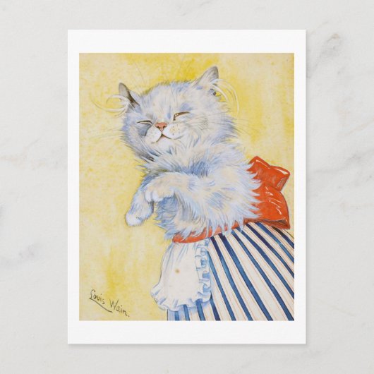 Witte kat met Apron, Louis Wain Briefkaart (Voorkant)