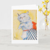 Witte kat met Apron, Louis Wain Kaart (Gele Bloem)