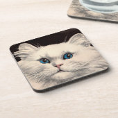 witte kat met blauwe ogen bier onderzetter (Linkerzijde)