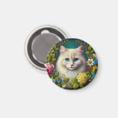 Witte Kat Met Blauwe Ogen Magneet (Voorkant / Achterkant)