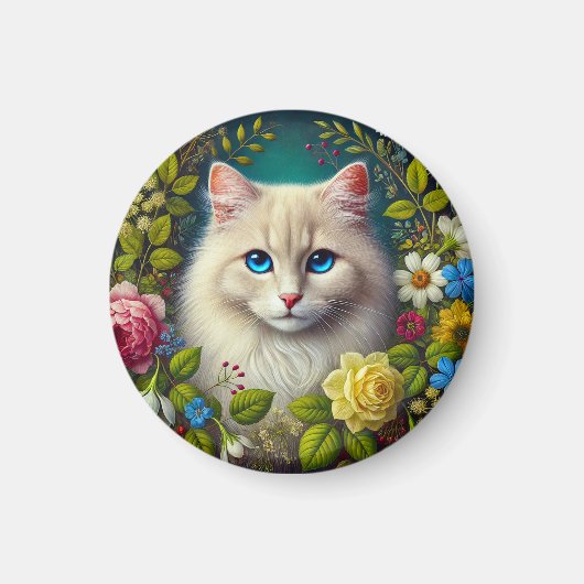 Witte Kat Met Blauwe Ogen Magneet (Voorkant)