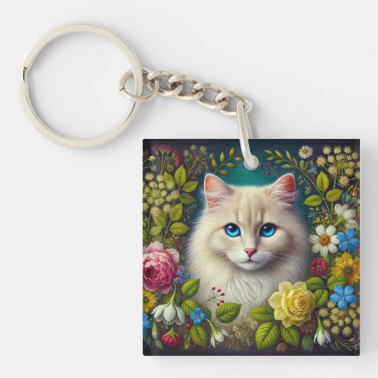 Witte Kat Met Blauwe Ogen Sleutelhanger (voorkant)