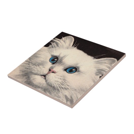 witte kat met blauwe ogen tegeltje (Zijkant)