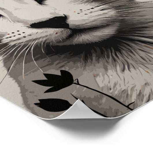 Witte kat met bloemenelementen poster (Hoek)