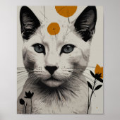 Witte kat met bloemenelementen poster (Voorkant)