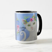 Witte kat met bloemenkrans 2 mok (Voorkant rechts)