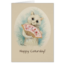 Witte kat met een fan CC0134 Louis Wain