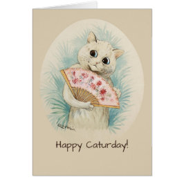 Witte kat met een fan CC0134 Louis Wain